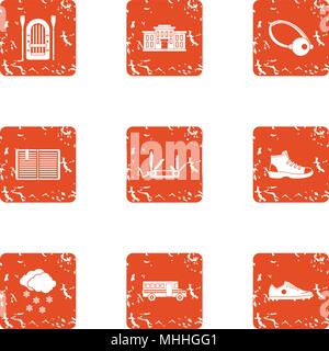 Peripheral city icons set, grunge style Stock Vector