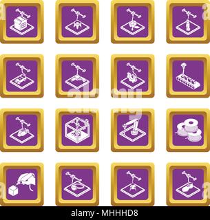 3d printing icons set purple square vector Stock Vector
