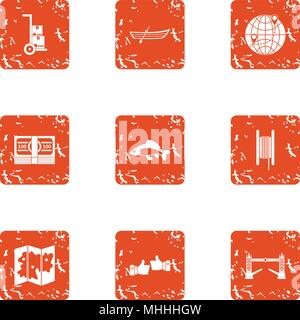 Remittance icons set, grunge style Stock Vector