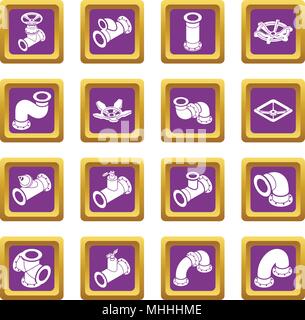 Pipeline constructor icons set purple square vector Stock Vector