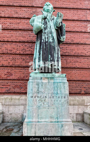 martin luther german theologist copper statue in hamburg Stock Photo