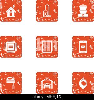Technological unit icons set, grunge style Stock Vector