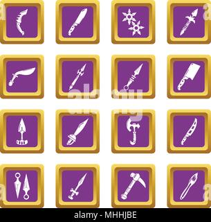 Steel arms items icons set purple square vector Stock Vector