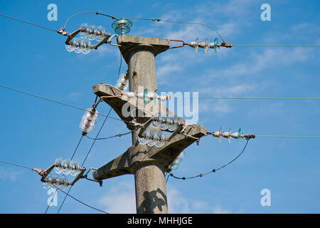 Electric Power Lines connector high voltage electicity Stock Photo