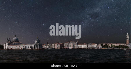 Venice night panorama with church and tower on the blue star sky background Stock Photo