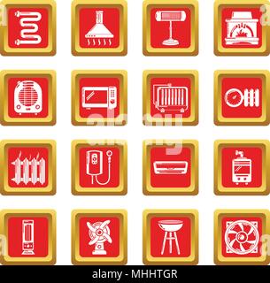 Heat cool air flow tools icons set red square vector Stock Vector