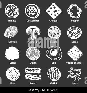 Slice food icons set grey vector Stock Vector