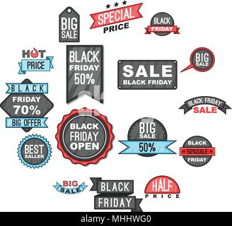 Black Friday icons set, cartoon style Stock Vector