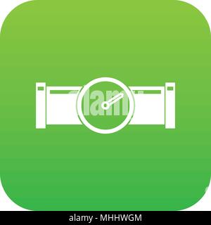 Instrument measures the pressure in the pipe icon digital green Stock Vector