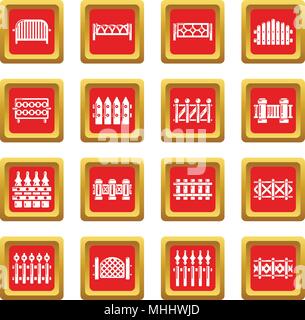 Different fencing icons set red square vector Stock Vector
