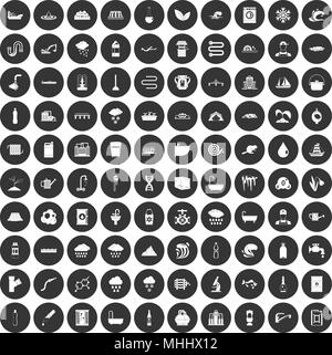 100 water supply icons set black circle Stock Vector