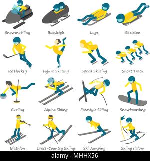 Winter sport ski board icons set, isometric style Stock Vector