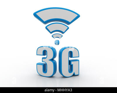 Mobile telecommunication cellular high speed data connection business concept: blue metallic 3G standard wireless communication technology logo, symbo Stock Photo