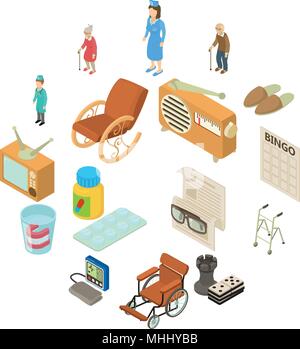 Nursing home icons set, isometric style Stock Vector