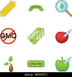 GMO icons set, cartoon style Stock Vector