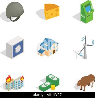 Money supply icons set, isometric style Stock Vector