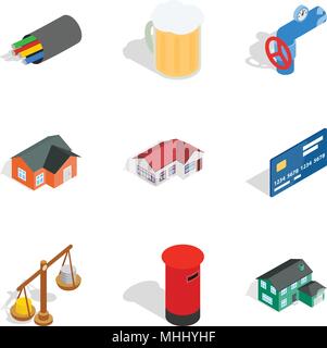 Cash supply icons set, isometric style Stock Vector