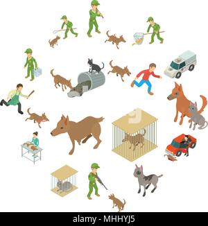 Stray animals icons set, isometric style Stock Vector