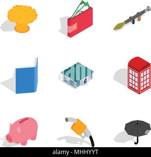 Cash investment icons set, isometric style Stock Vector