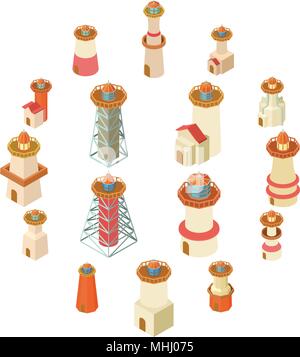 Lighthouse icons set, isometric style Stock Vector