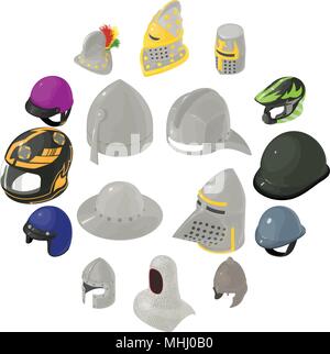 Helmet hat icons set, isometric style Stock Vector