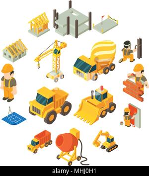 Construction building icons set, isometric style Stock Vector