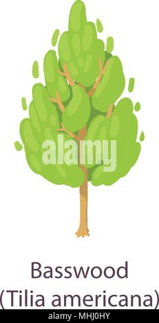 Basswood icon, flat style Stock Vector