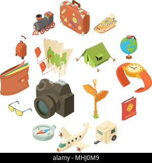 Travel journey icons set, isometric style Stock Vector
