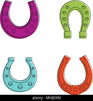 Horse shoe icon set, color outline style Stock Vector