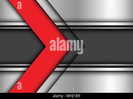 Abstract red arrow silver line direction on hexagon mesh design modern ...