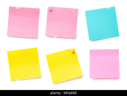 Sticky Post Note Paper Isolated on White Background. Pastel colors. Copy space. Top view Stock Photo