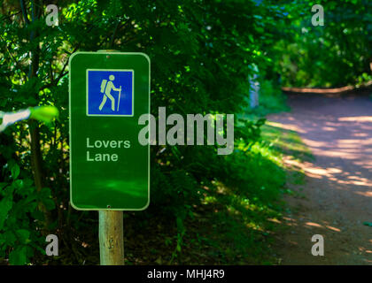 Lovers Lane sign in Prince Edward Island National Park, PEI, Canada. Stock Photo