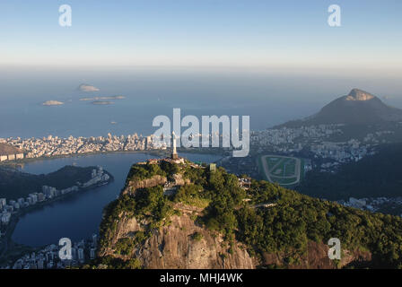 An aerial view of Christ the Redeemer overlooking Rio de Janeiro Stock Photo
