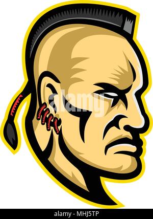Mascot icon illustration of head of Native American mohawk warrior or ...