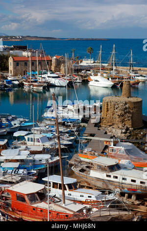 Scenic view of Kyrenia harbour, Kyrenia (Girne), Northern Cyprus Stock Photo