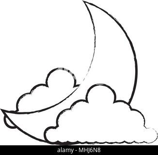 sketch of moon and clouds over white background, vector illustration Stock Vector