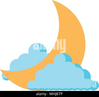 moon and clouds over white background, colorful design. vector illustration Stock Vector