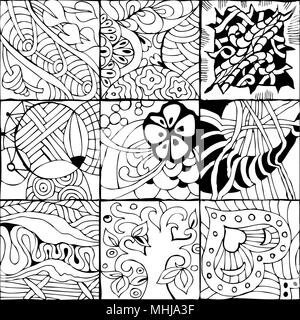 Vector Adult Coloring Book Textures. various patterns. 9 pieces Stock Vector