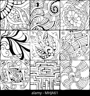 Vector Adult Coloring Book Textures. various patterns. 9 pieces Stock Vector