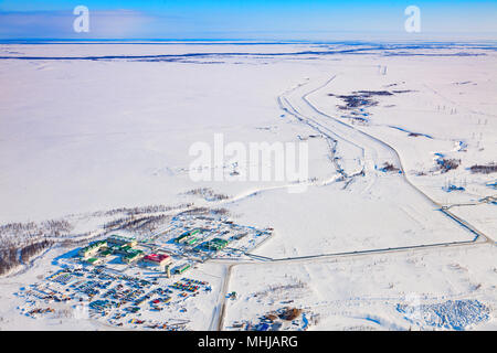 Oilman's village in Yamal, bird's eye view Stock Photo