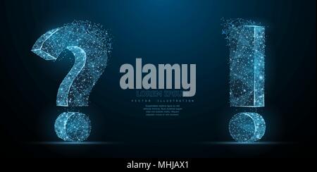 Question mark. Low poly wireframe mesh looks like constellation. Illustration or background Stock Vector