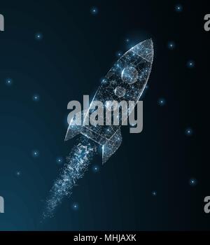 Rocket. Polygonal wireframe mesh art. Business startup, astronomy, innovation concept illustration or background Stock Vector