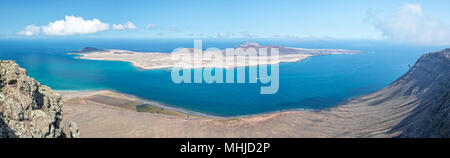 Panorama of La Graciosa island, aerial view from Mirador del Rio in Lanzarote, Canary islands, Spain Stock Photo