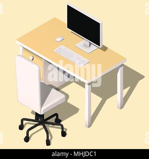 Isometric concept of workplace with computer Stock Vector