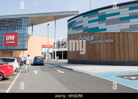 Modern architecture buildings at Orbital Shopping Park developed by British Land, north Swindon, Wiltshire, England, UK Stock Photo