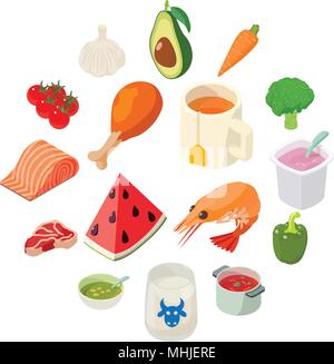 Food icons set, isometric style Stock Vector