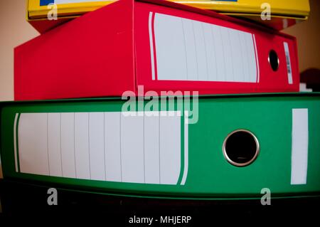 multicolored  office folders close up horizontal view Stock Photo
