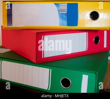 multicolored  office folders close up horizontal view Stock Photo