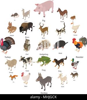 Animals collection icons set, isometric style Stock Vector