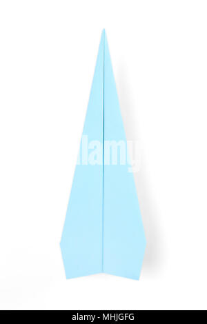 Blue paper plane top view. Isolated on white, clipping path included Stock Photo